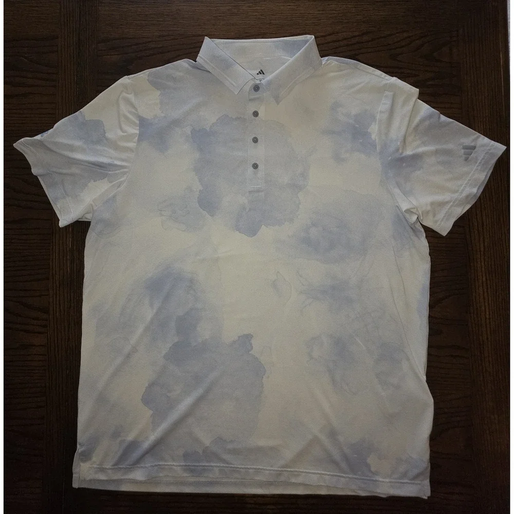 Adidas Golf Polo Shirt Mens XL White Ultimate 365 Abstract Cloud Print Cool Feel